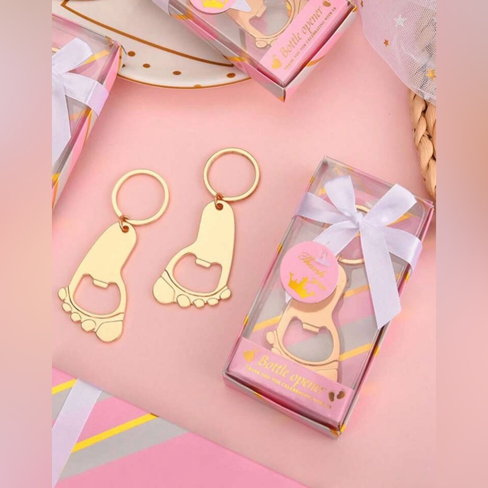 Gold Baby Footprint Bottle Opener Keychains